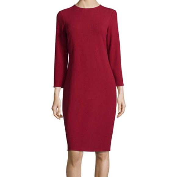 Vince | Solid Boucle Knit Sheath Dress in Crimson Red - Picture 1 of 10
